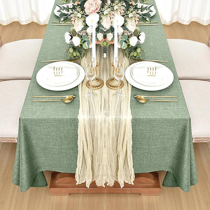 Fitable Faux Linen Tablecloths for Rectangle Tables: Water & Stain Resistant Farmhouse Table Cloth, Washable Burlap Textured Table Covers for Kitchen Dining Party(2 Pack, 60x84 Inch, Sage Green)