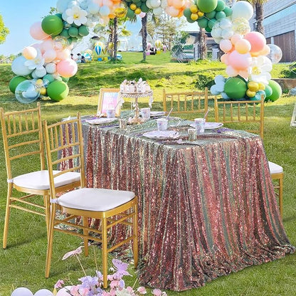 QueenDream Sparkly Sequin Tablecloth - Black GoldTable Cloth 50x80 Inches Rectangle Table Overlay Fabric for Birthday Parties Baby Shower Decoration