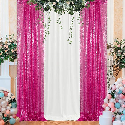 ShinyBeauty 4x10ft Fuchsia Sequin Backdrop | 2 Panels Glitter Curtains for Wedding, Parties, and Photography Backgrounds