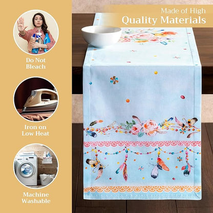 Maison d' Hermine Table Runner 100% Cotton Single Layer Table Runners 108 inches Long Decorative for Home Kitchen Dining Party Baby Shower Wedding Bridal Shower Spring Summer (Ibiza, 14.50" x 108")