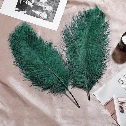 Larryhot Green Large Ostrich Feathers - 10pcs 16-18 inch Feathers for Vase and Wedding Party,Christmas Decor(Blackish Green)