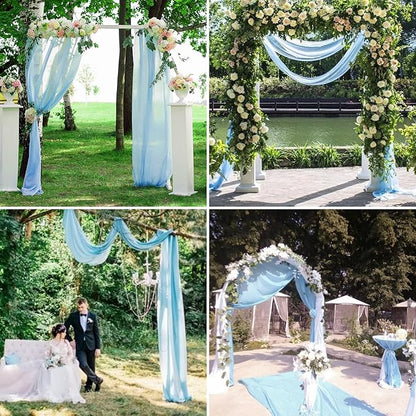 8 Panels Wedding Arch Draping Fabric 28"x20Ft Wedding Arch Drapes Chiffon Fabric Drape Sheer Backdrop Curtain for Nuptials Party Swag Ceremony Birthday Arbor Drapery Reception Ceiling Décor(Baby Blue)