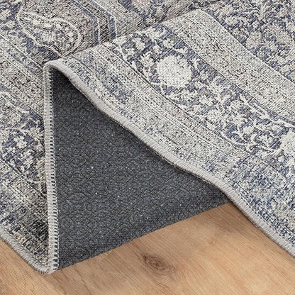 Bloom Rugs Washable Non-Slip 4' x 6' Rug - Blue/Steel Gray/Beige Traditional Medallion Area Rug for Living Room, Bedroom, Dining Room, and Kitchen - Exact Size: 4' x 6'