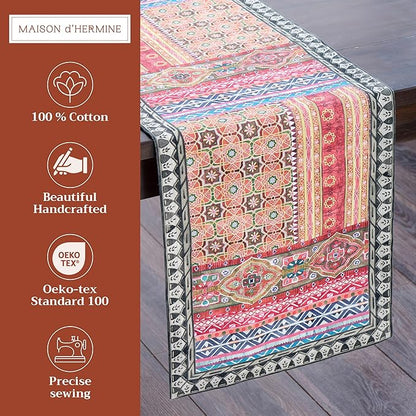 Maison d' Hermine Table Runner 100% Cotton Single Layer Table Runners 108 inches Long for Thanksgiving Christmas Decorations Home Kitchen Dining Party Wedding (Ispahan, 14.5" x 108")