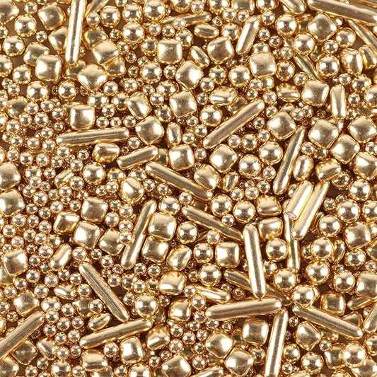 Gold Sprinkles for Cake Decorating, Gold Pearl Sugar Cupcake, Cookies, Ice Cream Toppings, 7 Ounces Cake Decorationss Baking, Perfect for Wedding Shower, New Year’S Eve