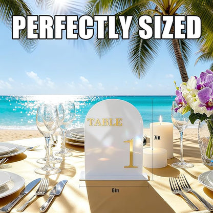 Arch Wedding Table Numbers 1-15 with Stands, 5" X 7" Double Sided Acrylic Wedding Sign Holders, Durable Non-Fading Table Number for Wedding Reception, Events, and Centerpieces