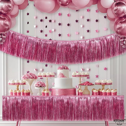 KatchOn, XtraLarge Pink Fringe Banner - 6.5 Ft,Pack of 2 | Fringe Garland for Birthday Party | Pink Streamers for Gender Reveal, Bachelorette Party Decorations | New Years Eve Decorations