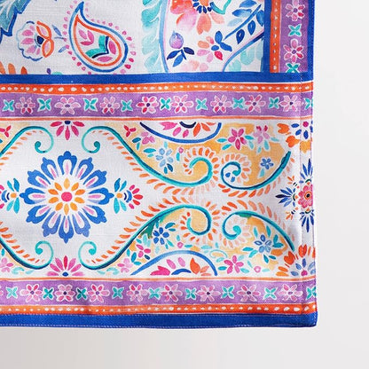 Maison d' Hermine Table Runner 100% Cotton Double Layer Table Runners 108 inches Long Decorative for Home Kitchen Dining Party Wedding Bridal Shower Spring Summer (Indian Floral, 14.50" x 108")