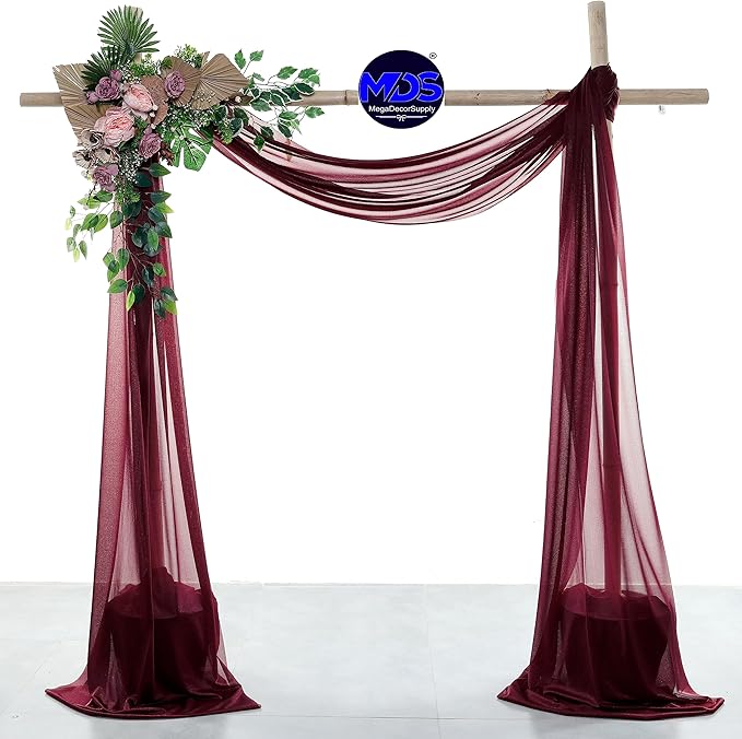 MDS Halloween Chiffon Draping Fabric - 1 Panel, 30" Wide x 100ft Long - Sheer Spooky Arbor & Canopy Drapery for Haunted House Backdrops, Party Ceilings, DIY Costumes & Themed Events - Burgundy