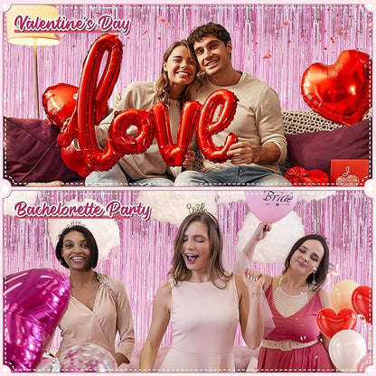 Crosize 2 Pack 3.3 x 9.9 ft Pink Foil Fringe Backdrop Curtain, Streamer Backdrop Curtains, Streamers Birthday Party Decorations, Tinsel Curtain for Parties, Galentines Decor, Preppy, Photo Booth