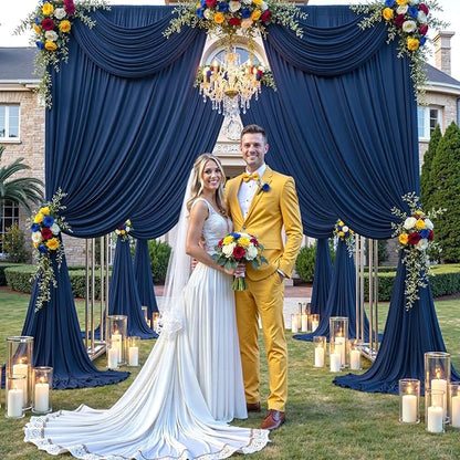40×12ft Navy Blue Wrinkle Free Backdrop Curtain for Wedding Parties, 8 Panels 5×12ft Long Soft Silky Polyester Backdrop Drapes Photo Back Drop Curtains for Birthday Photography Background Cloth