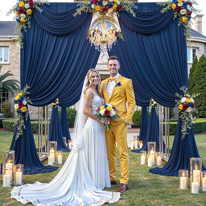 10×12ft Navy Blue Wrinkle Free Backdrop Curtain for Wedding Parties, 2 Panels 5×12ft Long Soft Silky Polyester Backdrop Drapes Photo Back Drop Curtains for Birthday Photography Background Cloth
