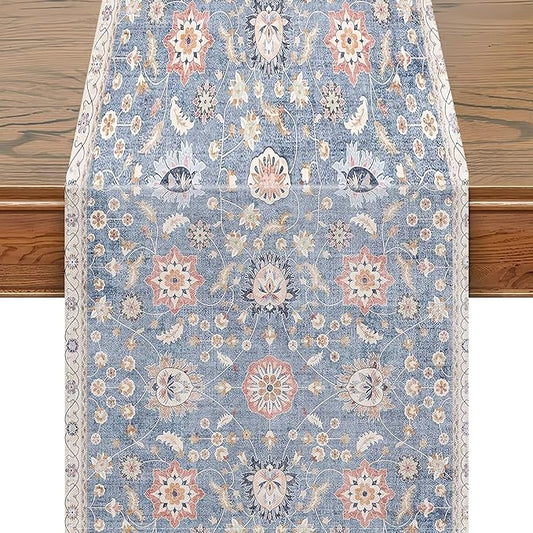 Snycler Table Runner Boho Table Runners Vintage Elegant Farmhouse Table Center Linen Decor for Home Dining Party Entrance (13x108 Inch) Blue