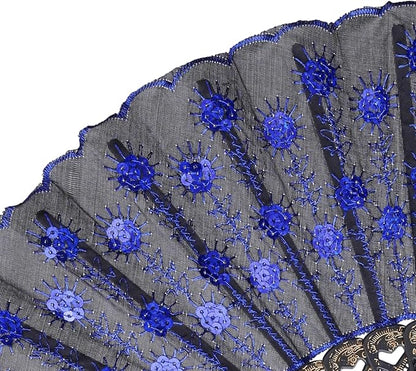 QIRMIZI 10 Pack Fabric Folding Handheld Fans, Perfect for Weddings, Parties, and Dancing,Royal Blue