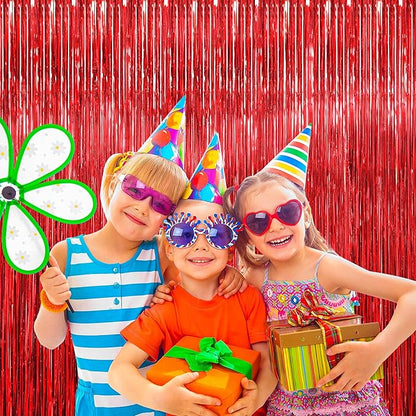 BTSD-home 10 Pack Red Foil Fringe Curtain, Metallic Photo Booth Backdrop Tinsel Door Curtains for Wedding Birthday Bridal Shower Valentine Bachelorette Christmas Party Decorations(8ft x 3ft)