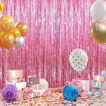 GCB 2 Pack Glitter Foil Curtain Pink Backdrop Streamers Metallic Tinsel Fringe Curtains Photo Booth Props for Birthday Wedding Engagement Bachelorette Christmas Holiday Celebration Party Decorations