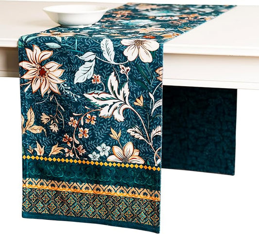 Maison d' Hermine Table Runner 100% Cotton Double Layer Table Runners 108 inches Long for Thanksgiving Christmas Decorations Home Kitchen Dining Party Wedding (Luxury Loft - Dark Teal, 14.5" x 108")