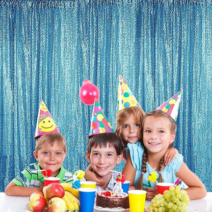 Sugargirl Turquoise Sequin Backdrop Curtain 4 Panels 2FTx8FT Glitter Turquoise Background Drapes Sparkle Photography Backdrop for Party Wedding Birthday Wall Decoration