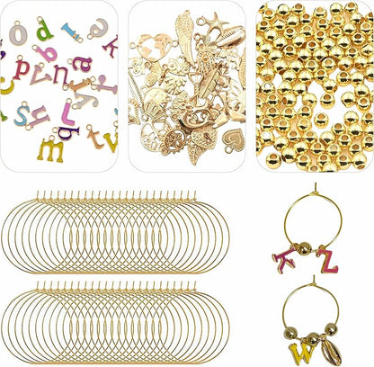 50 Sets Wine Glass Charms, Wine Charms for Stem Glasses, DIY Reusable Drink Markers for Weddings & Bachelorette with Alphabet Beads