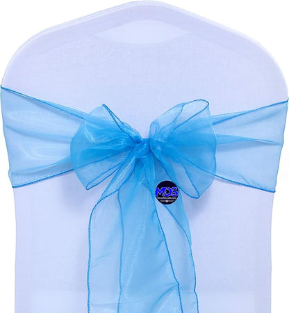 MDS Pack of 75 PCS Organza Chair Sashes Wider Dining Chair Bows Ribbon Tie Back for Wedding Party Birthday Bridal Shower Reception Event Banquet Home Chair Cover Decoration - Blue
