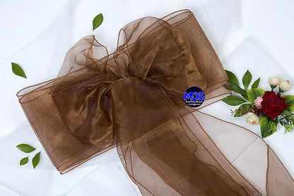 MDS Pack of 75 PCS Organza Chair Sashes Wider Dining Chair Bows Ribbon Tie Back for Wedding Party Birthday Bridal Shower Reception Event Banquet Home Chair Cover Decoration - Coffee