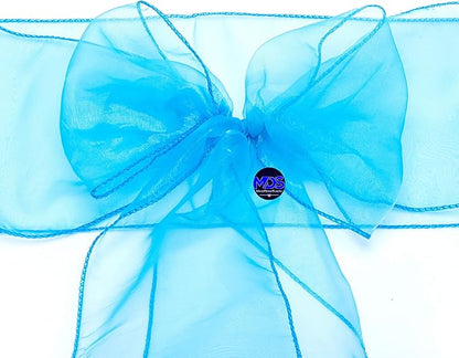 MDS Pack of 100 PCS Organza Chair Sashes Wider Dining Chair Bows Ribbon Tie Back for Wedding Party Birthday Bridal Shower Reception Event Banquet Home Chair Cover Decoration - Blue