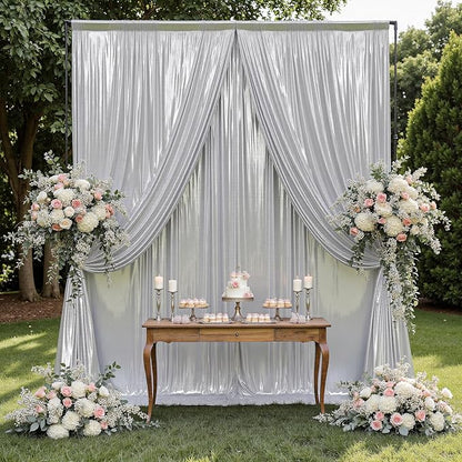 Outpain 10x10ft Silver Sequin Backdrop Curtains -Heavy Duty Gold Photography Backdrops with Non-Shedding Glitter, Wrinkle-Free Stage Drapes for Wedding/Christmas/Studio Shoots (5x10ft 2 Panels)