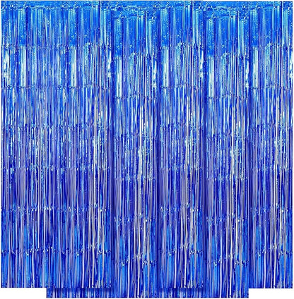 5 Pack Blue Fringe Foil Curtains 3.2ft x 8.2ft Tinsel Backdrop Streamers for Birthday Party Decoration Wedding Christmas Decoration (Navy)