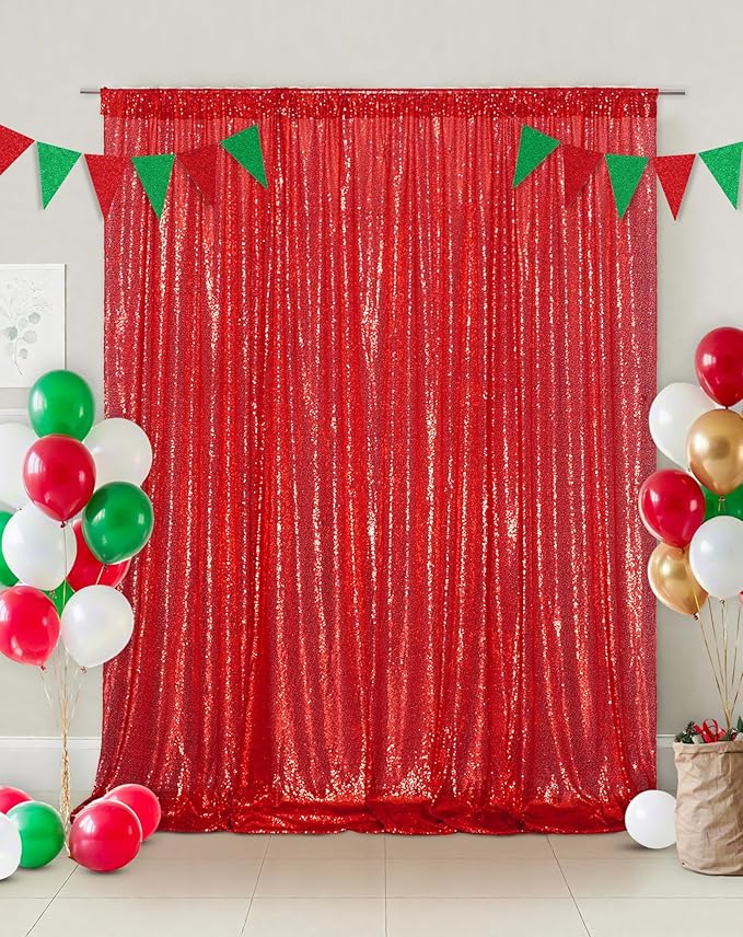 Eternal Beauty Red Sequin Backdrop, 6x6 Ft Glitter Background Curtains for Christmas Shimmer Photography Party Wedding Birthday Back Drop Decor
