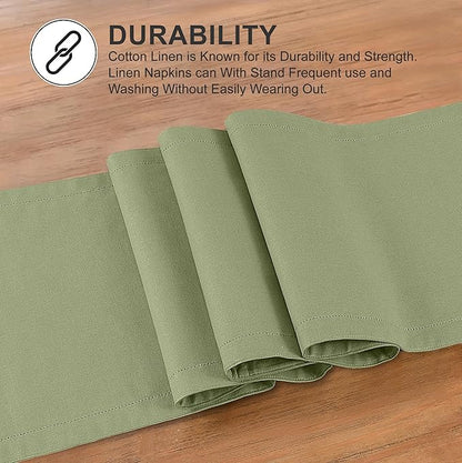 Ruvanti Linen Table Runner 72 Inches, Classic Hemstitch, Washable, Reusable, Non-Slipping, Stain Resistant- Perfect for Parties, Weddings, Dinners, Thanksgiving, Christmas, Indoor use – Olive