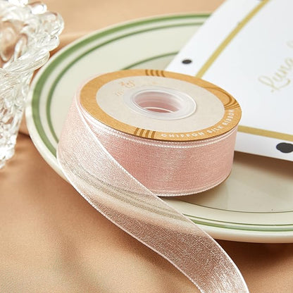 1 Inch Wide Sheer Chiffon Ribbon - Pearl Silk Woven Ribbon Suitable for Gift Wrapping, Wedding Decor, Home Decor, Girl Hair Accessories Handmade DIY (25 Yards/roll) (Baby Pink)