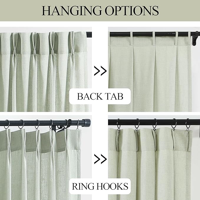 Vision Home Light Green Pinch Pleated Semi Sheer Curtains Textured Linen Blended Light Filtering Window Curtains 84 inch for Living Room Bedroom Patio Pinch Pleat Drapes with Hooks 1 Panel 60" Wx84 L