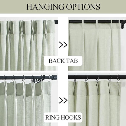 Vision Home Light Green Pinch Pleated Semi Sheer Curtains Textured Linen Blended Light Filtering Window Curtains 90 inch for Living Room Bedroom Patio Pinch Pleat Drapes with Hooks 1 Panel 60" Wx90 L