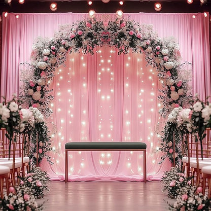 50ftx14FT Wrinkle Free Pink Backdrop Curtain, 10 Panels 14FT Height Pink Wedding Backdrop Drapes, Silky Polyester Back Drop Cloth for Birthday Photography Background Party Backdrop Draping