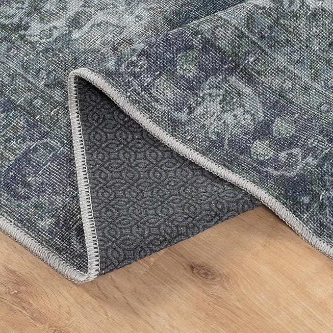 Bloom Rugs Washable Non-Slip 8' x 10' Rug - Dark Teal Traditional Medallion Area Rug for Living Room, Bedroom, Dining Room, and Kitchen - Exact Size: 8' x 10'