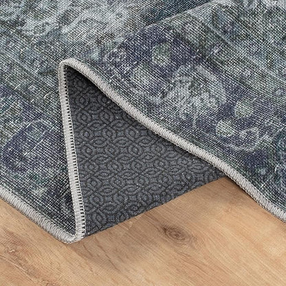Bloom Rugs Washable Non-Slip 12 ft Runner - Dark Teal Traditional Medallion Runner for Entryway, Hallway, Bathroom, and Kitchen - Exact Size: 2.5' x 12'