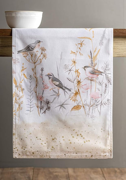 Maison d' Hermine Table Runner 100% Cotton Double Layer Table Runners 108 inches Long Decorative for Home Dining Party Wedding Bridal Shower Spring Summer (Meadow Florals - Beige, 14.50" x 108")