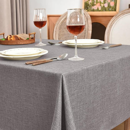 Fitable Faux Linen Tablecloths Rectangle 60 x 144 Inch - 2 Pack Neutral Table Clothes for 10 Foot Tables, Stone Flax Look Kitchen Table Covers for Farmhouse, Dining, Party, Banquet, Buffet