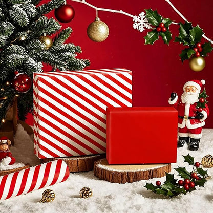 WRAPAHOLIC Reversible Wrapping Paper - Mini Roll - 17 Inch x 33 Feet - Red and Stripes Design for Christmas, Birthday, Holiday, Wedding, Baby Shower