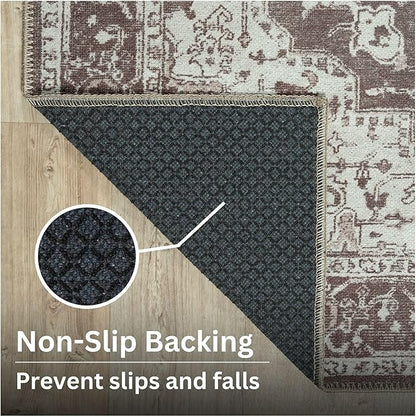 Bloom Rugs Washable Non-Slip 9' x 12' Rug - Dark Brown Traditional Medallion Area Rug for Living Room, Bedroom, Dining Room, and Kitchen - Exact Size: 9' x 12'
