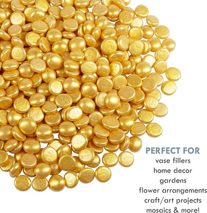 Galashield Flat Glass Marbles for Vases Gold Glass Gems Beads Pebbles Vase Filler (5 LBS, Approx. 540 PCS)