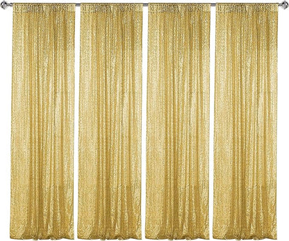 Sugargirl Gold Sequin Backdrop Curtain 4 Panels 2FTx8FT Glitter Gold Background Drapes Sparkle Photography Backdrop for Party Wedding Birthday Wall Decoration