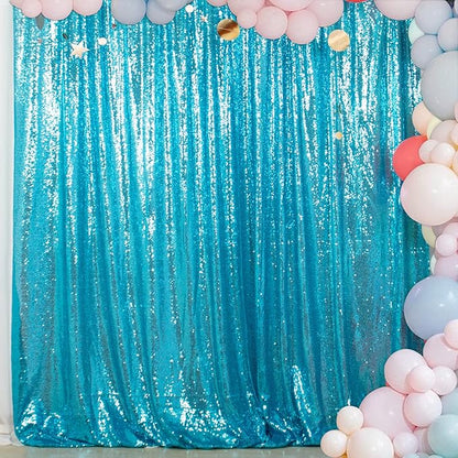 ShinyBeauty Sequin Backdrop 10x10FT Turquoise | Glitter Photo Background for Photography, Weddings, Parties, and Events | Elegant and Sparkly Aqua Shimmer Curtain