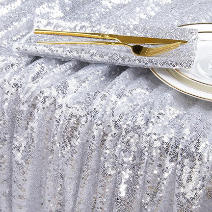QueenDream Tablecloth 90x156 Rectangle Sequin Tablecloth Silver Wedding Table Linens Glitter Birthday Bridal Party Indoor Outdoor Decorations