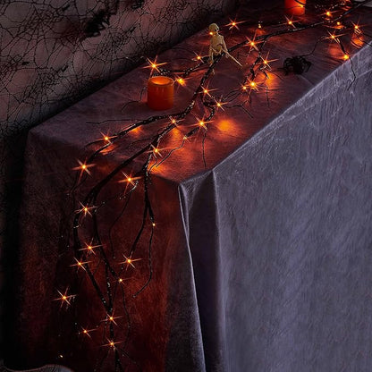 Birchlitland Halloween Lighted Garland Battery Operated with Timer 6FT 48 LED Fairy Lights, Faux Vine with Lights for Mantel Fireplace Wall Patio and Holiday Decor