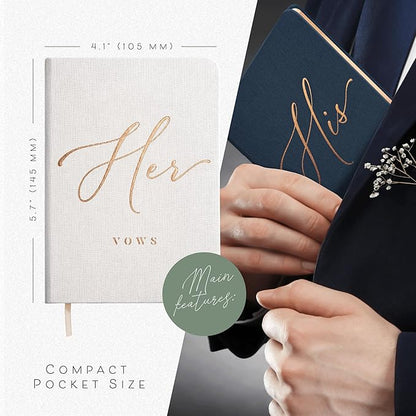 ARTESORI Vow Books His and Hers - Linen Wedding Vow Books Perfect as Bride & Groom Gifts, Wedding Registry Ideas - His & Hers Gifts Wedding Vow Book - Wedding Essentials & Accessories (White & Navy)