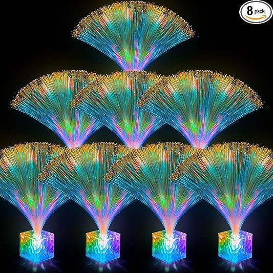 Amylove 8 Pcs Mini Fiber Optic Lamps Bulk Small LED Light up Table Centerpieces for Party Event Decorations with Crystal Base Battery Powered for Glow in The Dark Favors Supplies (9 Inch,Clear)