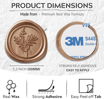 Wax Seal Stickers (60 Pcs, 3 Designs in 1 Pack) Premium Envelope Seal Stickers for Wedding Invitation Envelopes, Adhesive Wax Seals, Perfect for Seating Chart, Gift Wrapping