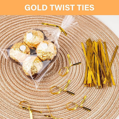 ZHEWTOEN Cellophane Bags, 100 Pcs 4x6 Inch Cellophane Treat Bags with Color Twist Ties, Clear Plastic Goodie Cello Treat Candy Bags for Cookies, Popcorn, Small Gift Wrapping, Party Favors