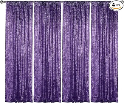 Sugargirl Purple Sequin Backdrop Curtain 4 Panels 2FTx8FT Glitter Purple Background Drapes Sparkle Photography Backdrop for Party Wedding Birthday Wall Decoration